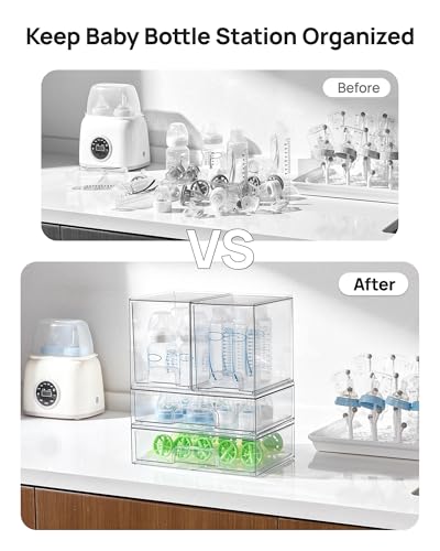 Vtopmart Clear Stackable Storage Drawers Set of 4, Baby Bottle Organizer - style: 2 High+2 Wide