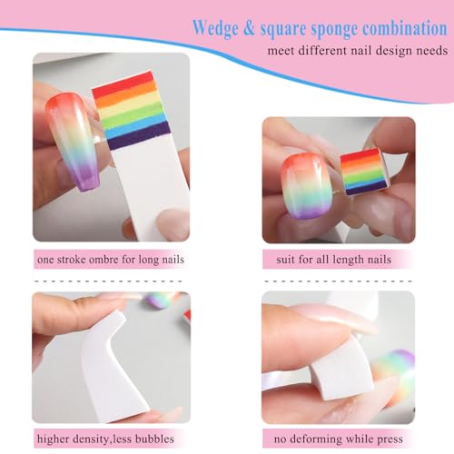 Fcozpjk 100Pcs Soft Nail Sponges for Ombre & 6Pcs Wedge Sponges Aura Nails - color: White2