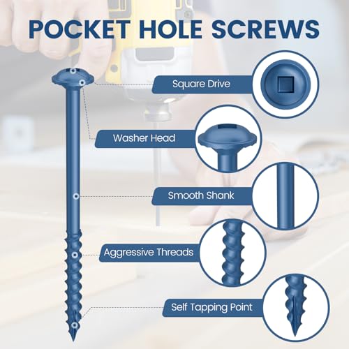 Kryonix Pocket Hole Screws #8 x 1-1/4 Inch, 600PCS Exterior Pocket Screws - size: #8 x 1-1/4"