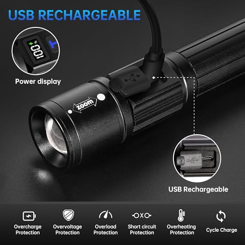 TrixHub Rechargeable Flashlight Super Bright Flashlight Lampara Recargable - color: Black, size: 1 Pack