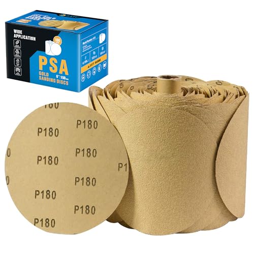 S SATC 100 PCS PSA Sanding Discs 6 Inch Adhesive Backed Sandpaper 180 Grit Sander Attachment for Drill Self Stick Aluminum Oxide Round Automotive Sandpaper with Sticky Back - style: 180 Grit