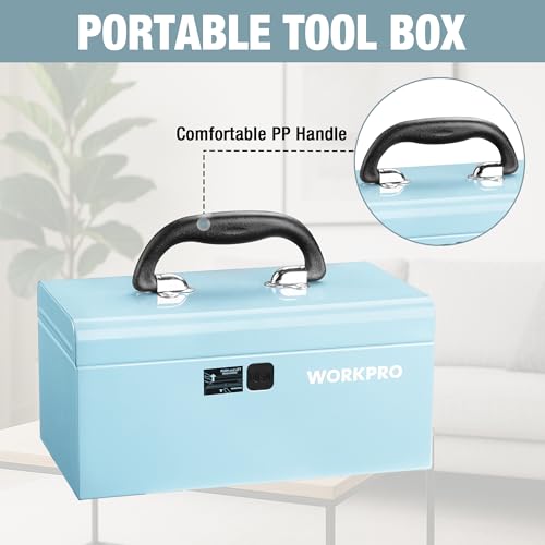 WORKPRO 10.8" Mini Metal Tool Box with Removable Tray - color: Macaron Blue