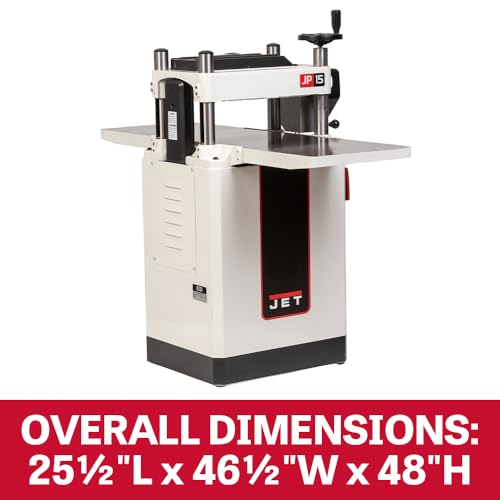 JET 15-Inch Thickness Planer for Woodworking, Helical Style Cutterhead with 2-Speed (16 FPM / 20 FPM) Feed Rate, 3 HP, 230V 1Ph (JPW-15BHH)