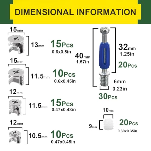 115PCS Cam Locks for Furniture,3-in-1 Eccentric Hardware Wheels, Cam Lock Nuts and Cam Screws, Furniture Cam Lock Fasteners for Drawer Dresser Cabinet - size: 115pcs-sliver
