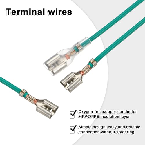 MECCANIXITY 30Pcs 6.3mm Female Spade Crimp Terminal with 20cm Wires - color: Green, size: 6.3mm, 20cm L