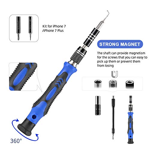 Hautton Precision Screwdriver Set, 60 in 1 with 56 bits Magnetic Screwdriver Kit, Stainless Steel Professional Repair Tools Kit for Phone Laptop PC Camera Game Console Glasses and More –Blue
