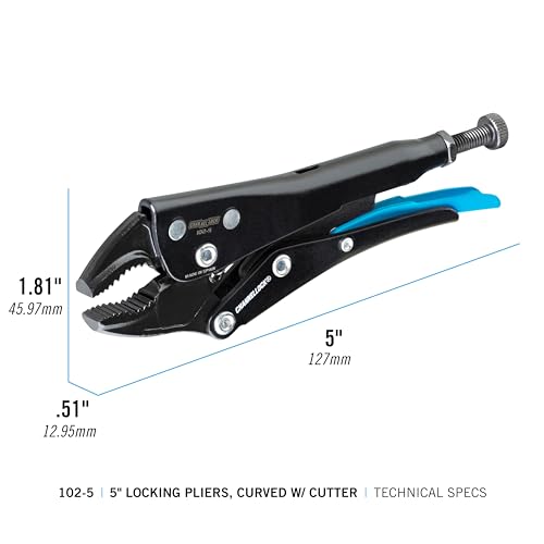 Channellock Locking Pliers 102-5 - Curved Jaw With Cutter, Epoxy Resin Coating, Forged Steel - 5 In - style: 5" Curved Jaw Locking Pliers w/ Wire Cutter