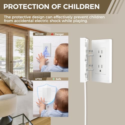 SakerPlus Flat Wall Outlet Extender, Split Extension Cord, 6AC Outlets - style: dual 8ft (AC ports)