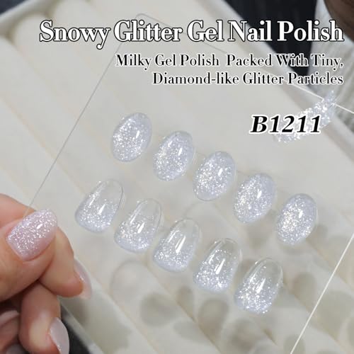Double Rhythm 15ML Glitter Gel Polish Shimmer Reflective Holographic Color Magnetic for Nail Art Salon DIY at Home (Snow Glitter-B1211) - color: Milky Snow