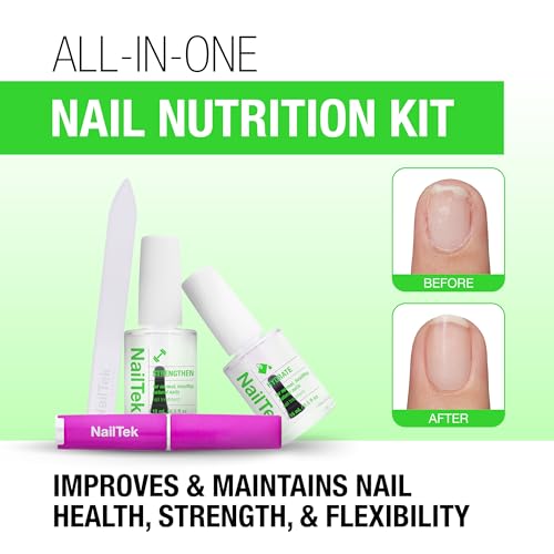 Nail Tek Nutrition Kit – Nail Strengthener and Growth Polish Treatment with Mini Crystal File, Nail-Repair for Damaged Nails, 2 x 0.5 fl oz - color: Green