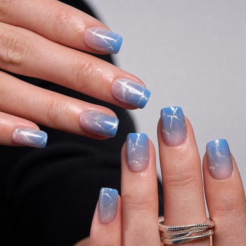CurvLife Short Square Gold Accent Press On Nails, Gilded Jade Jade Green - color: Aurora Drift
