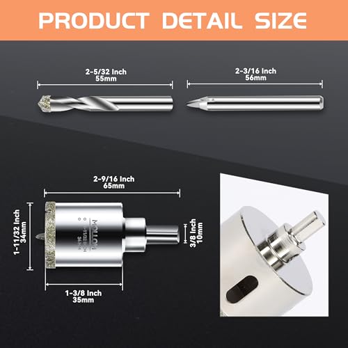 MOLLOM 1-11/32" (34mm) Diamond Hole Saw with 2 Pilot Drill Bit - size: 34mm | 1-11/32", style: Single Pack
