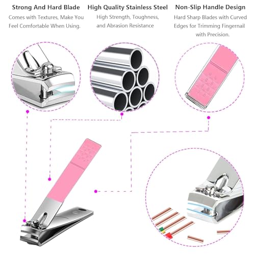 Manicure Set Women Nail Kit with Nail Clippers Eyebrow Tweezers Glass Nail File with Case Manicure Pedicure Kit Grooming Kit Personal Care Tools for Home Outdoor Travel Gift Giving Salon - color: Pink
