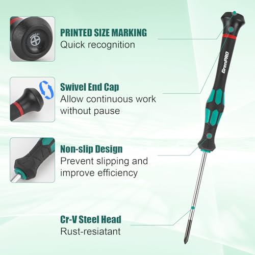 GRENPRO 10-Piece Precision Screwdriver Set, Magnetic Small Screwdrivers with Phillips, Slotted, Torx Star for Eyeglass, Watch, Computer, Laptop, Phone,Green - color: Green