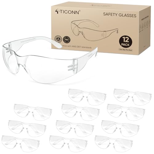 TICONN Clear Safety Glasses for Men & Women, ANSI Z87.1 Safety Goggles - style: 12 Pairs