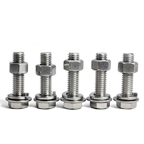 1/4-20 x 1 Bolts and Nuts Hex Head Bolts Screws, Nuts, Flat Lock Washers Hexagonal Head Bolt Stainless Bolts Machine Fully Thread Bright Assortment Kit 10Sets - size: [1/4-20 x 1" (10Sets)]