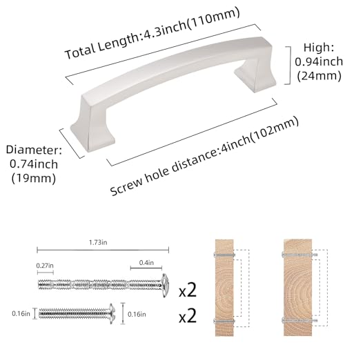 COTYKILEY 10 Pack 4 Inch(102mm) Brushed Satin Nickel Cabinet Handles Kitchen Cabinet Pulls Cabinet Door Handles Kitchen Cabinet Hardware - color: Brushed Satin Nickel, size: 4" Hole Center（102MM）