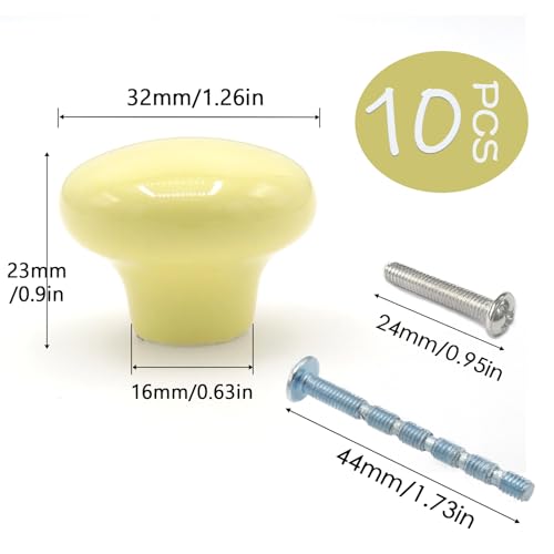 10-Pack Ceramic Cabinet Knobs Light Yellow 32mm Round Drawer Pull - color: Light Yellow