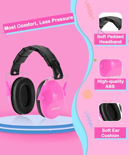 ZOHAN 032 Kids Noise Cancelling Headphones - 25dB NRR Kids Ear Protection, Hearing Protection Safety Ear Muffs for School Monster Truck Fireworks Traveling Studying Concerts Autism - Hot Pink - color: 1pack - Pink 2.0
