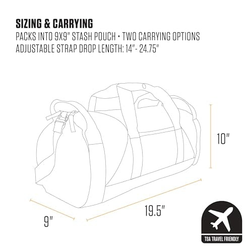 Carhartt Classic Round Duffel with Utility Pouch, Heavy-Duty, Water-Resistant Packable Gear Bag for Jobsite, Gym, and Travel - color: Black, style: 25l