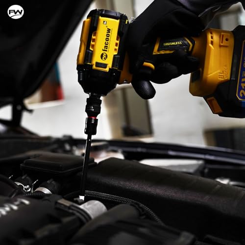 Facoow 6“ Impact Nut Drivers Set Magnetic, 18pcs Color Coded SAE & Metric Impact Nut Drivers, Extra Long Nut Drivers for Impact Drills, Impact Sockets Adapters (1/2" & 3/8") Impact Wrenches