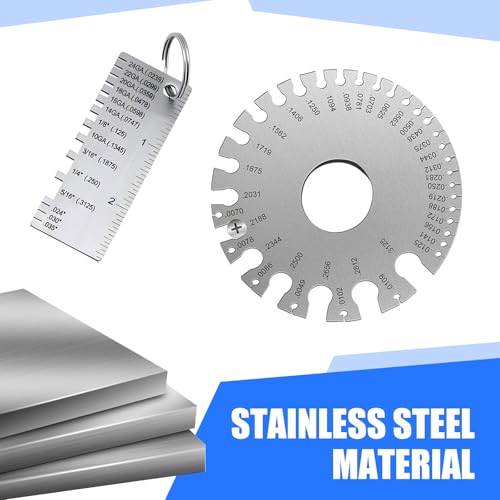 3 PCS Wire Gauge Measurement Tool, Precise Rustproof Colorfast Weld Seam Circular Gauge, Stainless Steel Metal Plate Welding Material Thickness Measuring Instrument (Silver)