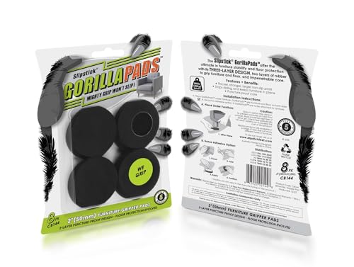 Slipstick GorillaPads CB144 Non Slip Furniture Pads/Grippers (Set of 8) Furniture Feet Floor Protectors, 2 Inch Round, Black - size: 2" Round