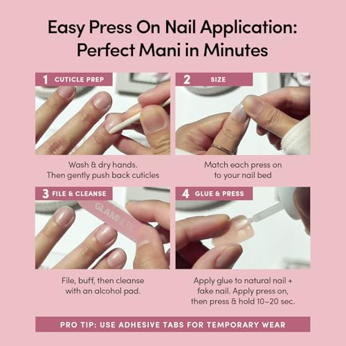 Glamnetic Press On Nails - Short Oval, Glazed Fake Nails 30 Pc Full Kit - color: 2G - Pinch Me