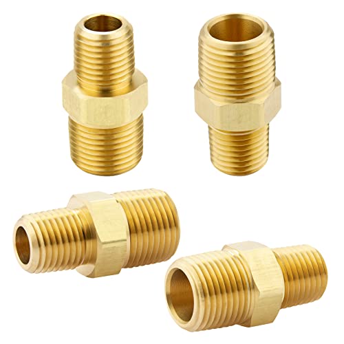 KOOTANS 3/8 NPT x 1/4 NPT Male Solid Brass Hex Nipples,4 PACK - size: 3/8 NPT x 1/4 NPT (O.D x O.D: 5/8'' x 1/2'')