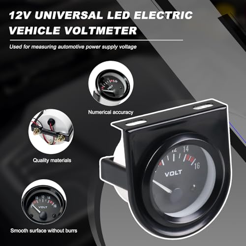 2" 52MM Car Voltage Gauge, DC 12V 8-16V Pointer Voltmeter with Backlight, Universal LED Light Voltage Meter Digital Volt Gauge for Trucks SUVs RVs, Car Accessories