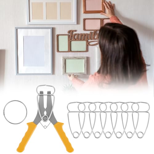 QWORK Miter Spring Clamps Kit, Includes 8 Miter Clamps & 1 Pliers, Ideal for Picture Frames, Wood Trim, Moldings, and Compound Miters