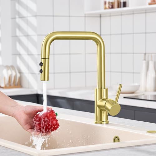 TIORIY Kitchen Faucet Head Replacement Metal, Pull Down Spray Head with 15 Adapters for Kitchen Faucet, 2 Function Kitchen Sink Spray Nozzle, Stainless Steel, Brushed Gold - color: Brushed Gold