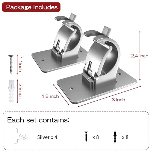 CIEMGNZOC 4PCS No Drill Curtain Brackets, Self-Adhesive Rods, Nail Free Adjustable Holders, Hooks for Rods Under 1.57 Inch (Silver) - color: 4 Pcs Silver