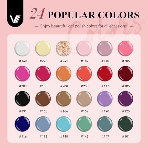 VANREESA 42 Pcs Gel Nail Polish Kit with U V Light 24 Colors Gel Polish Nail Kit Base Coat Glossy & Matte Top Coat Complete Nail Kit with Manicure Tools Gifts for Women Girls - color: Elegant & Hot Collection