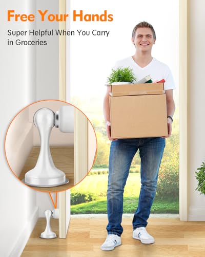 Door Stoppers, Magnetic Door Stop, Stainless Steel, 2 Pack Magnetic Door Catch, 3M Double-Sided Adhesive Tape, No Drilling, Screws for Stronger Mount, Hold Your Door Open, for Wide Doors - color: White, size: 2 Pack