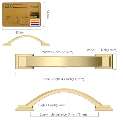 Amerdeco 10 Pack Brushed Gold Cabinet Pulls 3" - color: Brushed Gold, size: 3" hole center