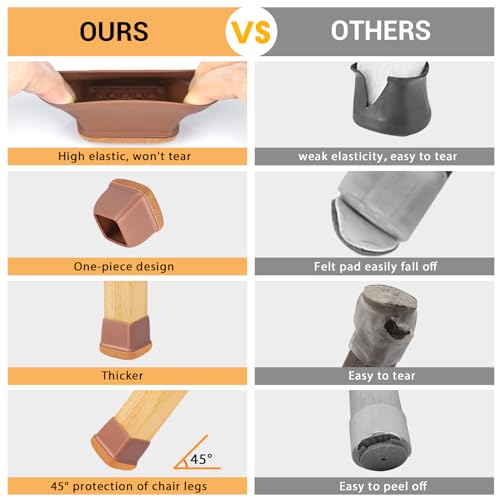 16-Pcs Square Silicone Chair Leg Floor Protectors, Thick & Durable - size: L - 16 Pcs - Brown