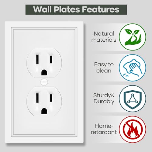 4 Pack White Decorative Duplex Outlet Cover Wall Plates - size: 1 Gang Duplex Outlet
