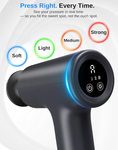 arboleaf Heated Massage Gun Deep Tissue, 3 Heat Levels, Silicone Round Head | massager gun with 5 preset speeds, adaptive pressure mode, 10mm amplitude, 4 heads, USB-C charging, low battery indicator - color: Matte Black