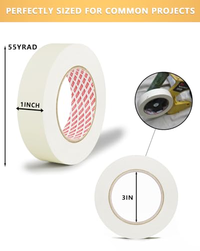 SWRT Masking Tape 1 Inch x 55 Yards – 4 Rolls (220 Yards Total), Strong Adhesive, Easy Tear, Clean Removal Painter’s Tape for Painting, Labeling, Crafts, Home & Office, White - size: 1 Inch x 55 Yards x 4 Rolls