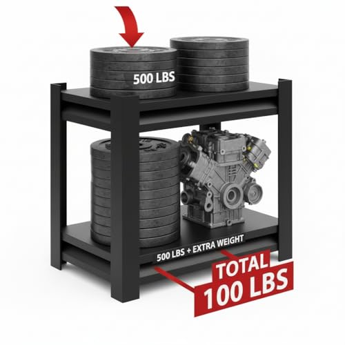 2-Tier Heavy Duty Garage Shelving, 1,000 lbs Capacity Adjustable Metal Storage Shelving Unit for Garage, Utility Room, Basement and Workshop, 15.8" W x 11.8" D x 16" H - size: 2T 16"W x 12"D x 16"H