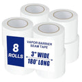 Bghdas 8 Roll Vapor Barrier Tape, 3" Wide x 180' Long, White PE 9 mm Polyethylene Tape, Waterproof Moisture Barriers Seal and Seam, for Underlayment Crawl Spaces, Insulation Repairs & Plastic Liners