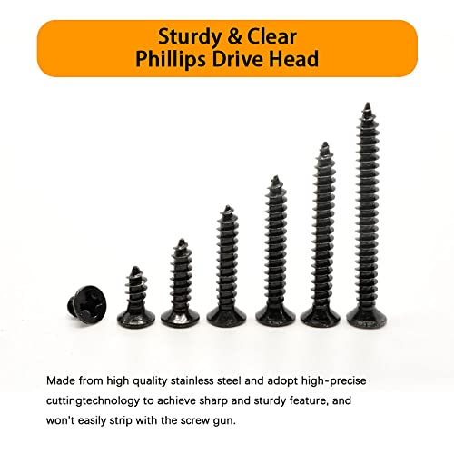 530 pcs M4 Black Wood Screws Assortment Kit,High Hardness Carbon Steel Self-Tapping Screws,Phillips Drive Flat Head Screws Set Kit,Black Oxide,Full Thread,Countersunk Head - size: M4, style: Flat Head (Carbon Steel)