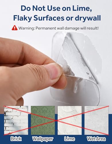 22 Pcs Adhesive Picture Hooks, 25 Ibs Load Heavy Duty Self Adhesive Wall Hooks for Hanging, Waterproof Picture Hangers Without Nails for Bathroom Kitchen, Transparent Sticky Hooks for Frames