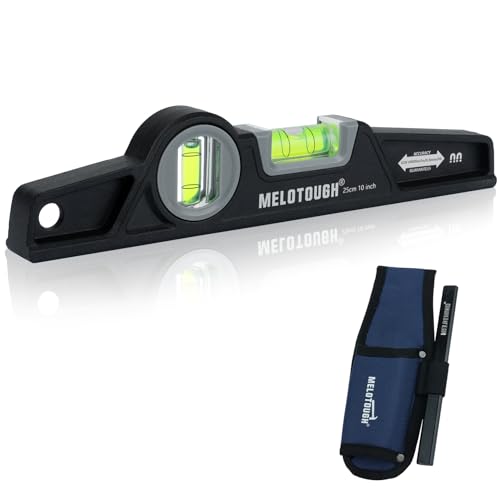 MELOTOUGH 10 Inch Die-Cast Magnetic Torpedo Level,Magnetic Level for Carpenter,Construction,Scaffolding, Plumbing,Torpedo Level with Rare Earth Magnet,Pencil and Holster,Black - color: Black-1pcs