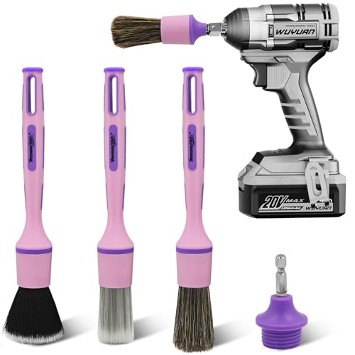 YeewayVeh 3PCS Car Detailing Drill Brush Set, Mixed Detail Brushes, Pink - color: Pink