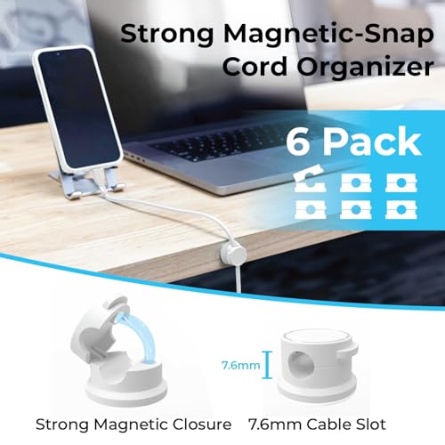 Travel Depot Cable Management Magnetic Snap Organizer 6-Pack, White - color: White