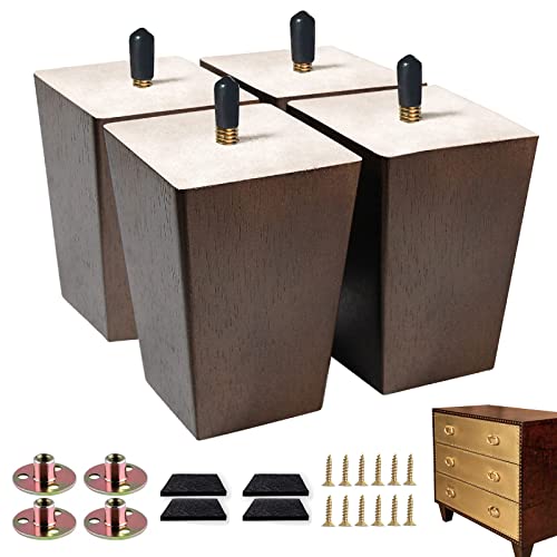 Sofa Legs Square Bed Feet 4 inch Wood Replacement Leg for Furniture Set of 4, Dark Brown… - color: 4sets, size: 4inch