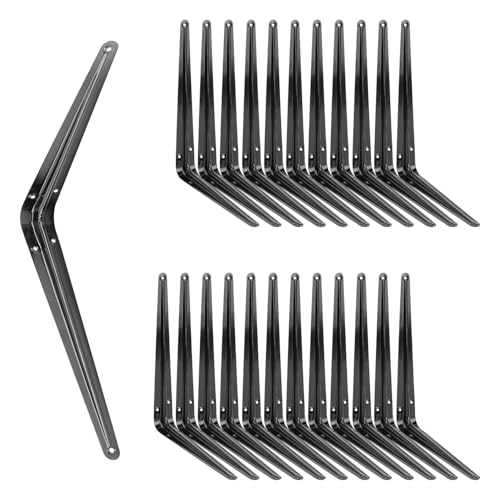 24 Pack 10" x 8" Heavy Duty Metal Shelf Brackets, Floating Shelf Bracket, L Brackets for Shelves, Perfect for 10 Inch Wide Wood Boards, Rustic Farmhouse Decorative Wall Mount Corner Brace - size: 24 Pack 10" x 8" Black