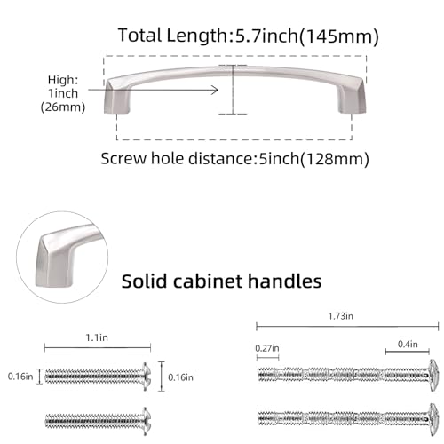 10 Pack 5 inch(128mm) Brushed Satin Nickel Kitchen Cabinet Handles Cabinet Pulls Sliver Drawer Pulls Kitchen Cabinet Hardware Handles Dresser Handles - color: Brushed Satin Nickel, size: 5'' Hole Center(128mm)